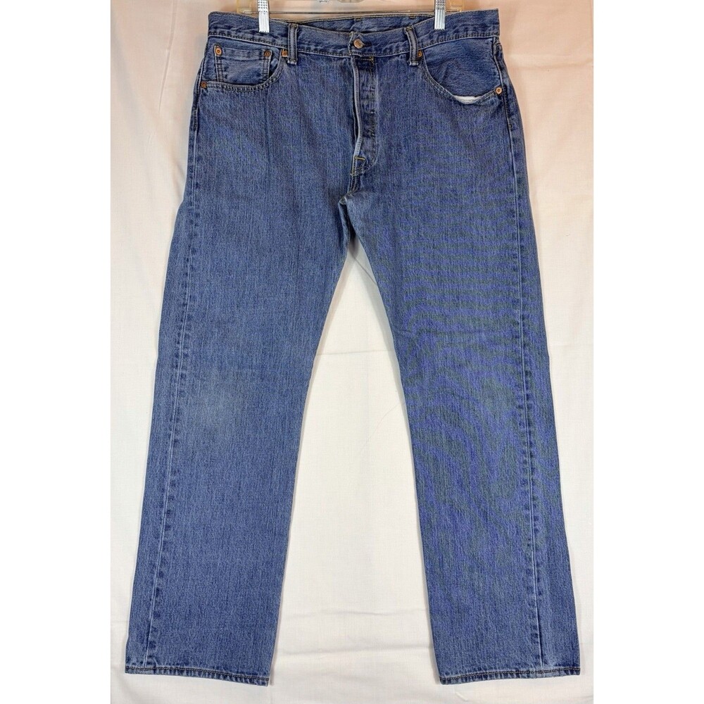 Levi’s 501 Jeans Straight Leg Button Fly Cotton Blue Denim Men 38x32 Measure 30